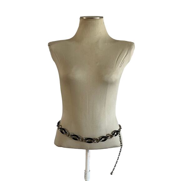 Silver Black Chain Belt Sz M/L Gothic Punk Skater Emo Grunge - Picture 1 of 6